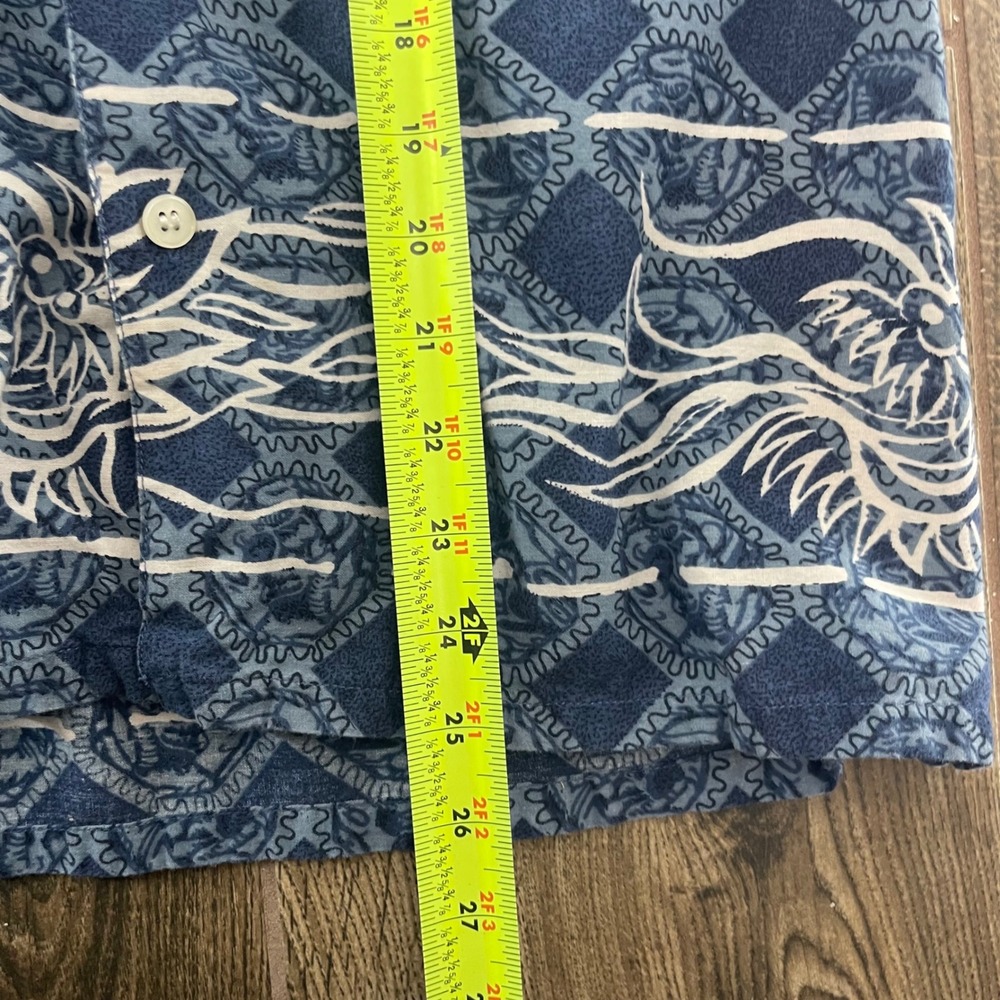 Y2K UTILITY‎ WEAR Boys XL Blue Dragon Print Short Sleeve Button Up Shirt - Picture 9 of 10